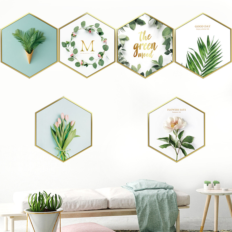 Decal trang trí tường sang trọng - decal 3D lục giác và chân tường