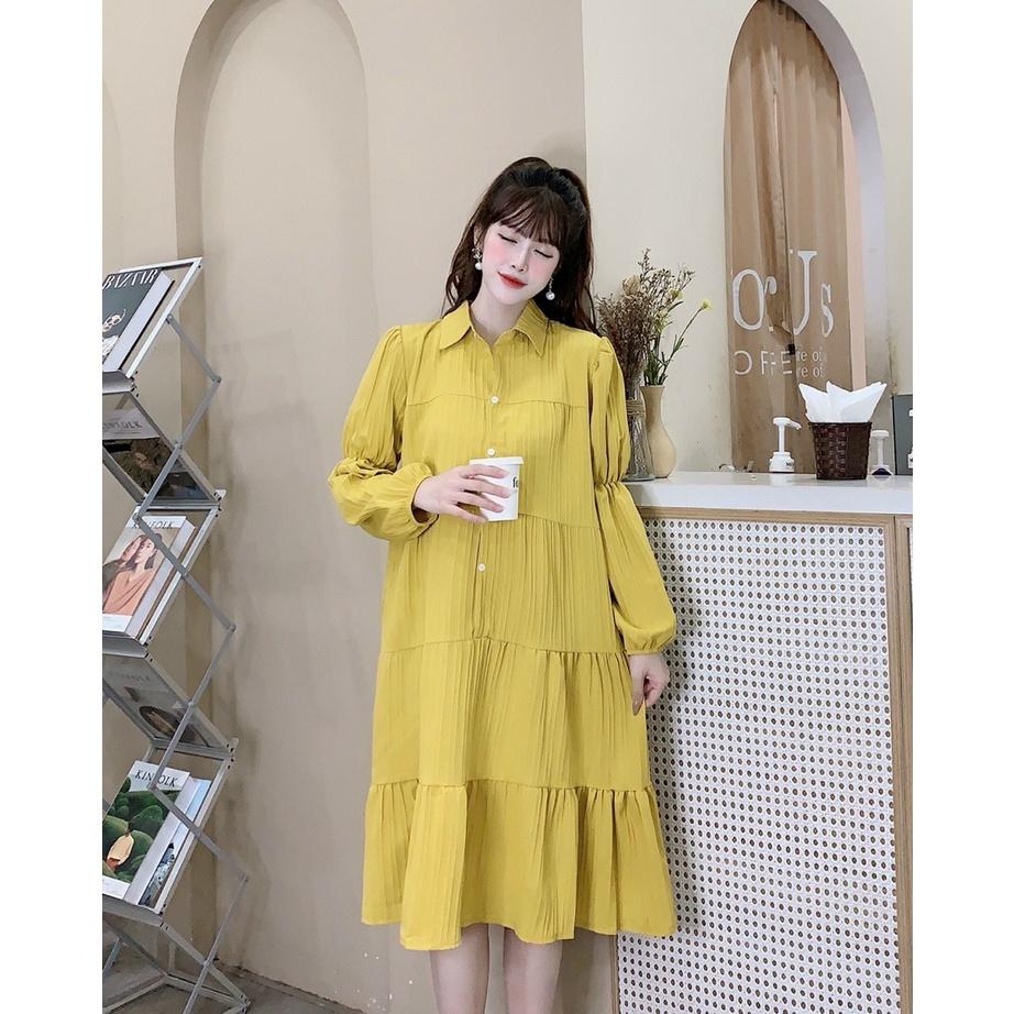 Váy bầu thu đông thời trang thiết kế dự tiệc dáng dài Phom rộng chất đũi mềm mát
