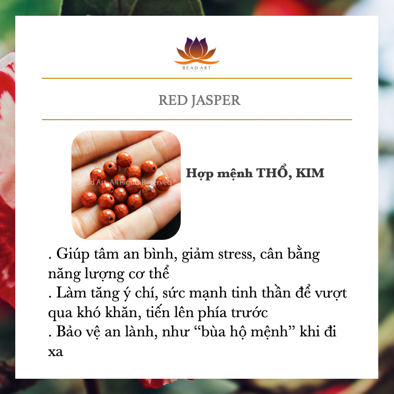 Vòng Tay 8MM Đá Red Jasper Tự Nhiên Nâu Đỏ Loại AA, Phối Vòng Tay Phong Thuỷ, Chuỗi Hạt, Mệnh Thổ, Kim - Bead Art