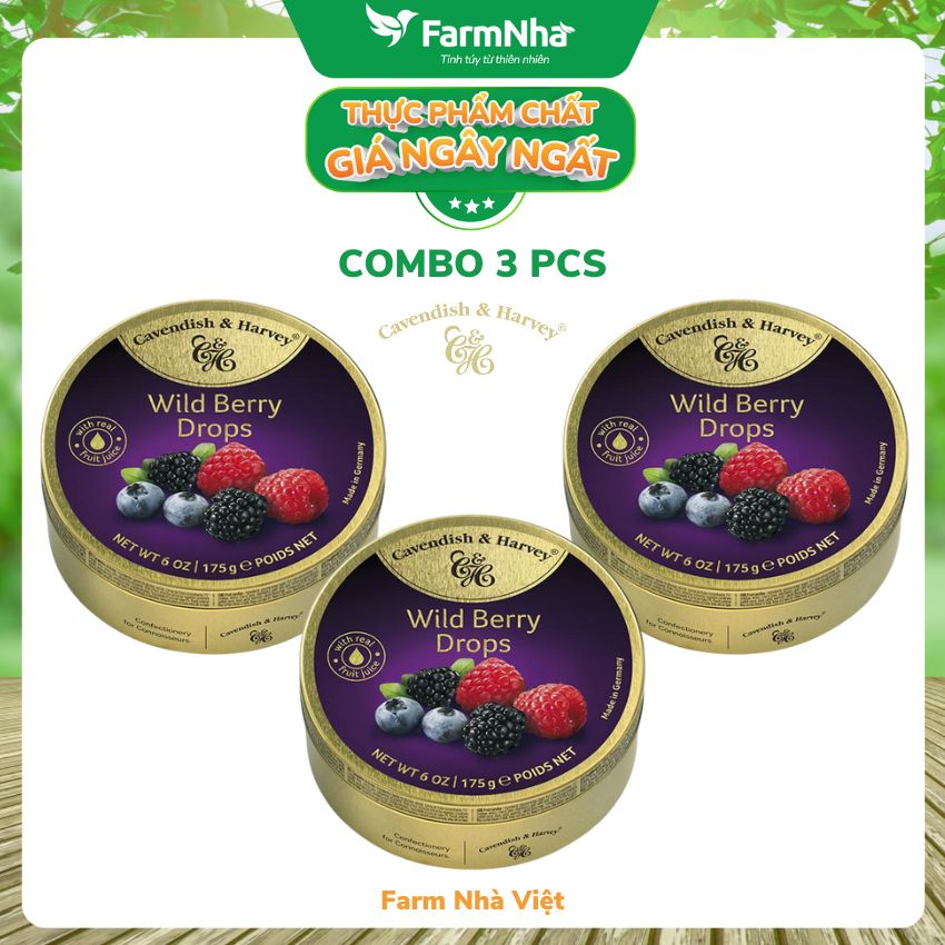 (Combo 3 hộp) Kẹo trái cây Cavendish &amp; Harvey Vị Wild Berry 175g - Hương vị tự nhiên tuyệt vời đến từ Đức