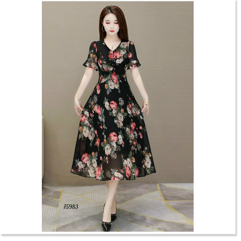 ĐẦM LỤA DÁNG XÒE HỌA TIẾT HOA VÔ CÙNG XINH THỜI TRANG MỚI KME