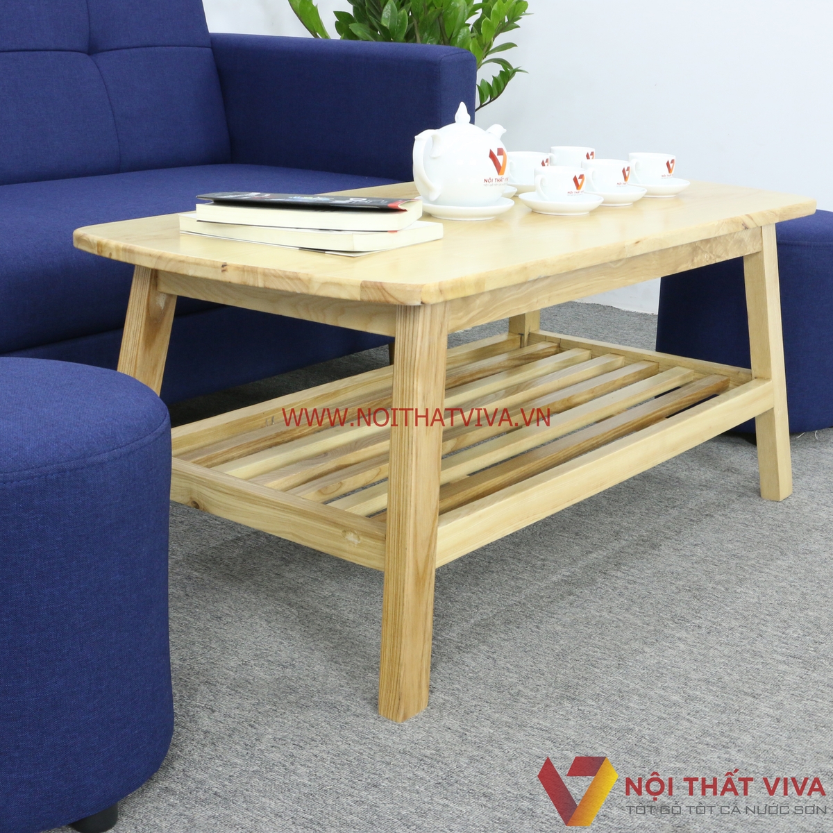 Bộ Bàn Ghế Sofa Nệm Bọc Nỉ Màu Xanh Dương 4 Món Gọn Đẹp Giá Rẻ