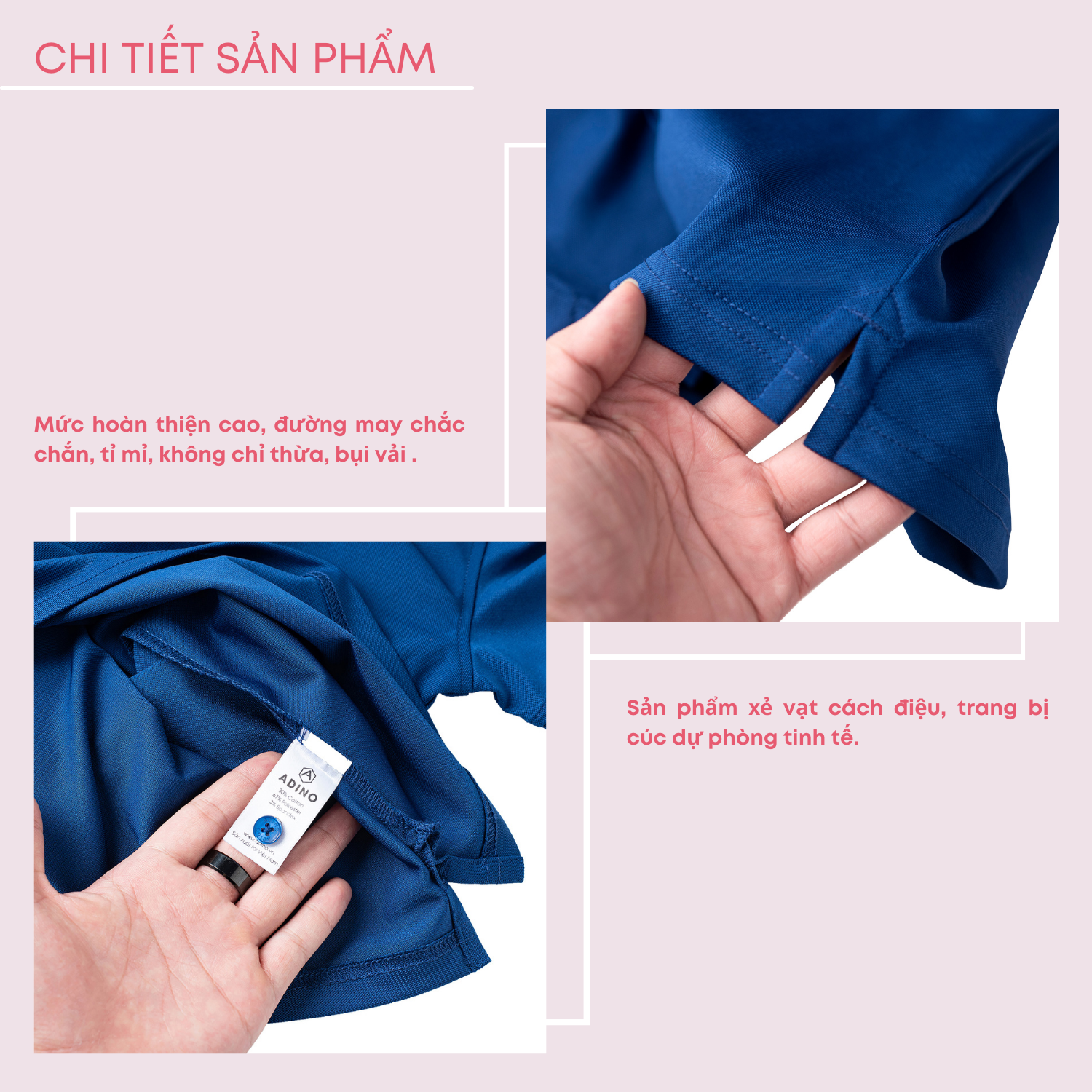 Áo polo nữ màu xanh dương phối viền ADINO vải polyester cotton không bai xù dáng công sở slimfit hơi ôm trẻ trung APN05