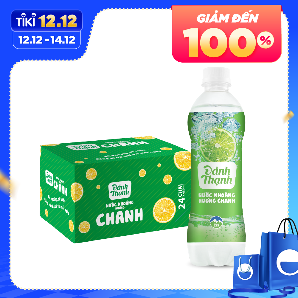 Thùng 24 chai Nước Khoáng Thiên Nhiên Có Ga Đảnh Thạnh Khoáng Chanh 430ml (Đảnh Thạnh Ngọt)