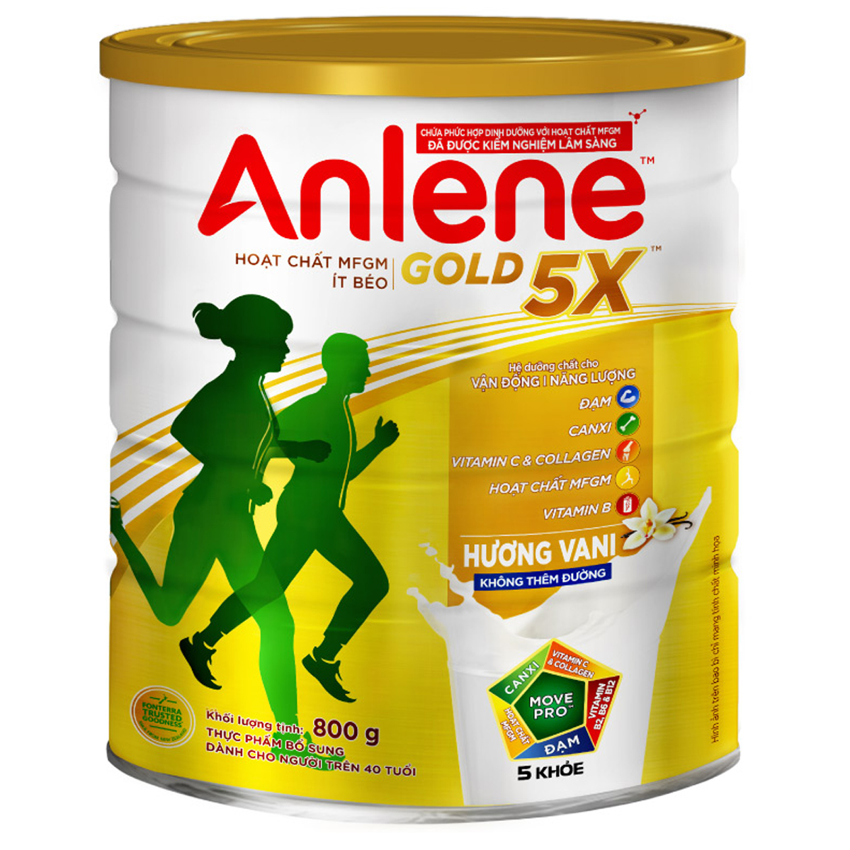 Combo 02 Sữa Bột Anlene Gold 5X Hương Vanilla (Hộp thiếc 800g) - Tặng kệ 2 tầng