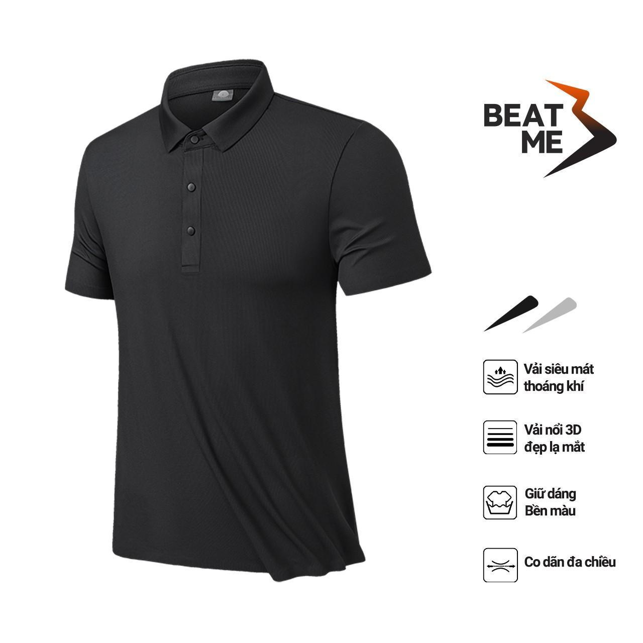 Áo Thun Polo Phong Cách Thể Thao Tối Giản Không Nhăn Vải Silk Mát Lạnh Vân Vải 3D Màu Đen