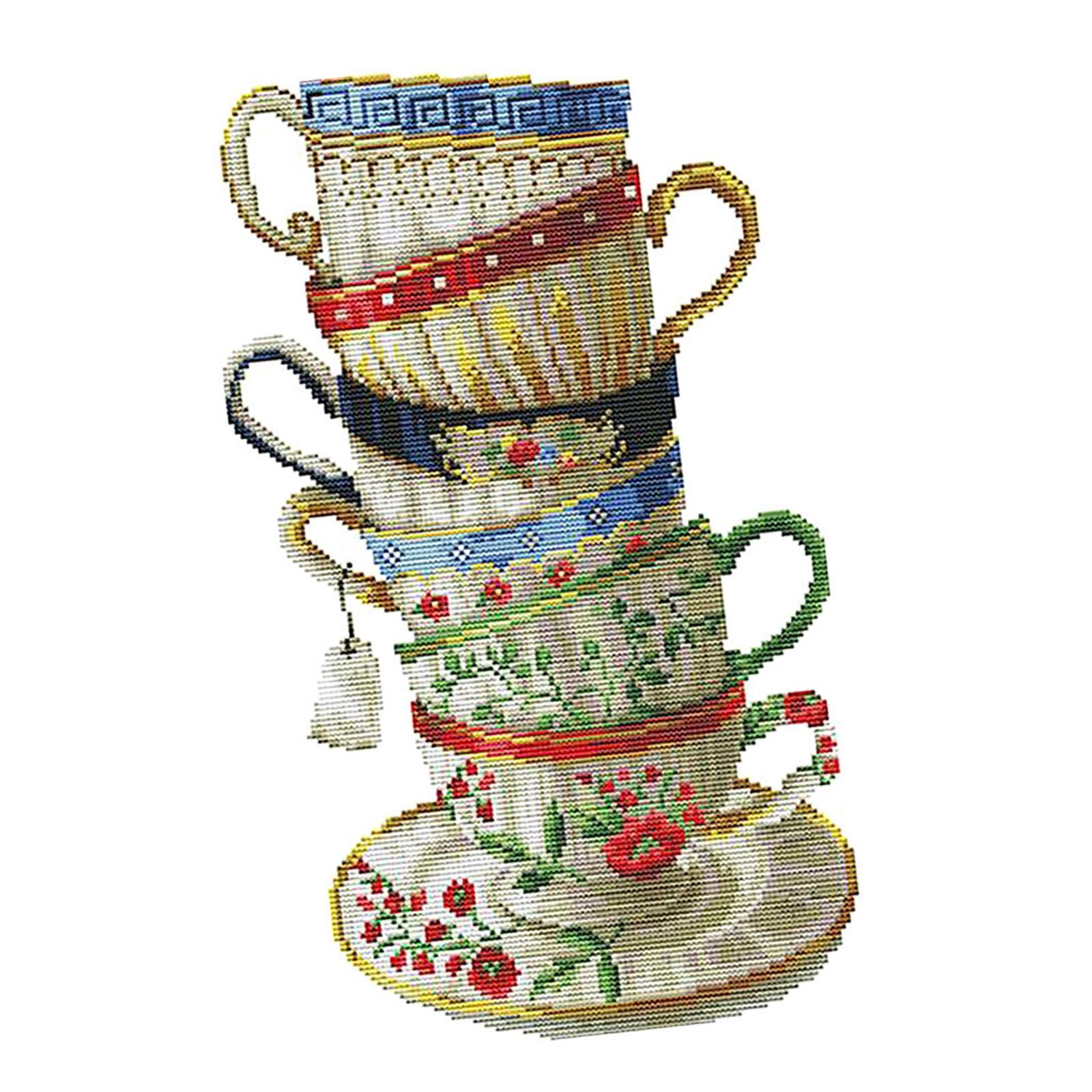 Coffee Cup Cross Stitch Kit Needlework Stamped for Beginners 28 × 42cm 14CT