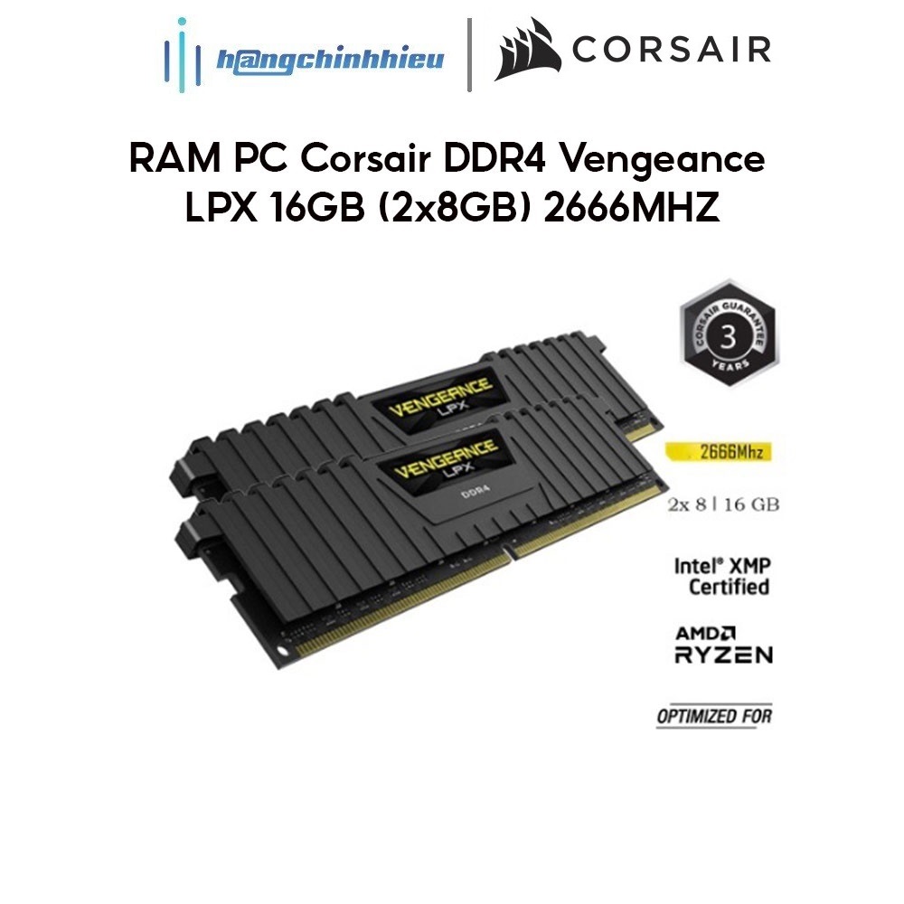 Bộ nhớ trong Corsair DDR4 Vengeance LPX 16GB (2x8GB) 2666 C16 đen /CMK16GX4M2A2666C16 Hàng chính hãng
