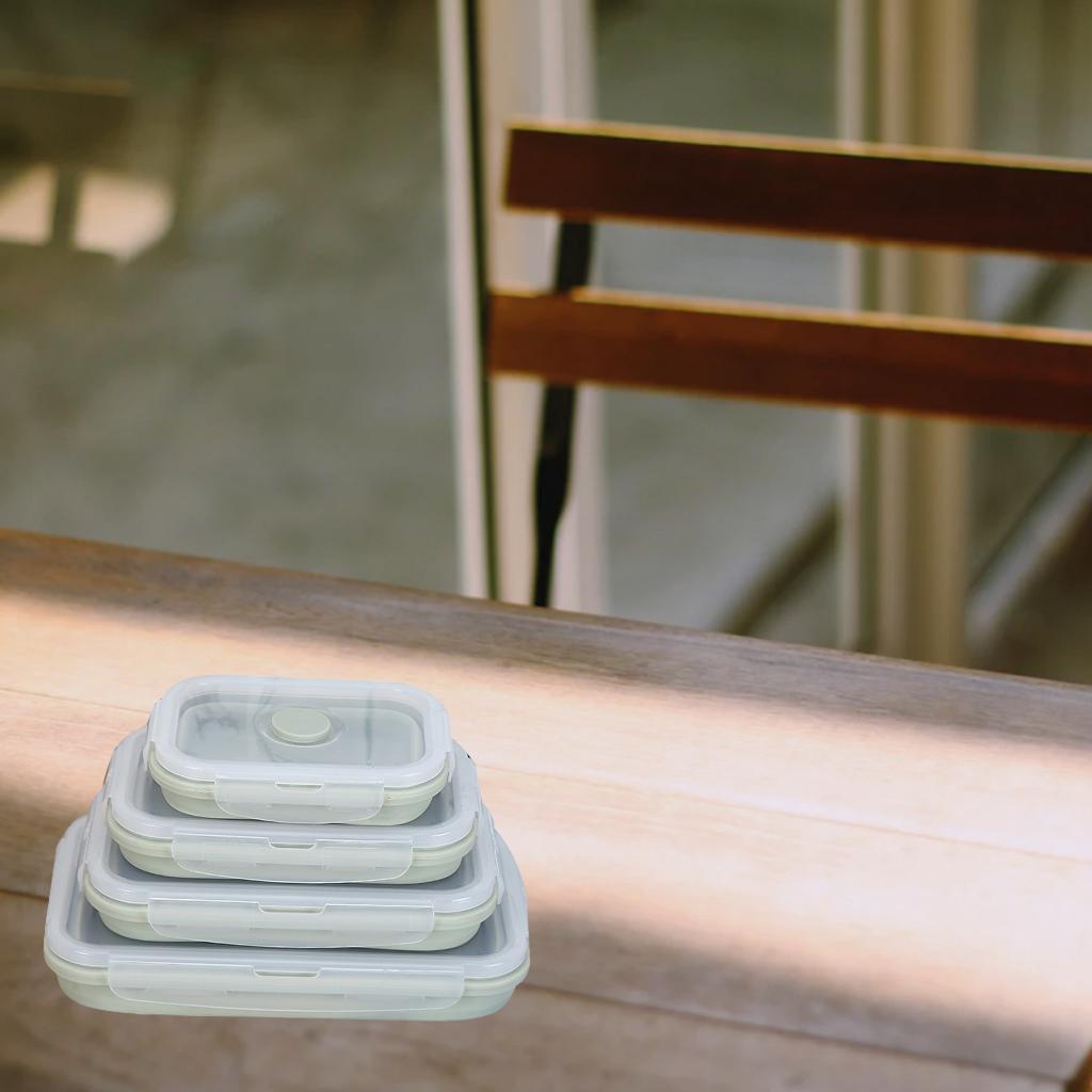 Silicone Collapsible Food Storage Container with Airtight Lid and Air Vent-4 Pack Foldable Meal Prep Lunch Box for Kitchen,Stackable & space saving