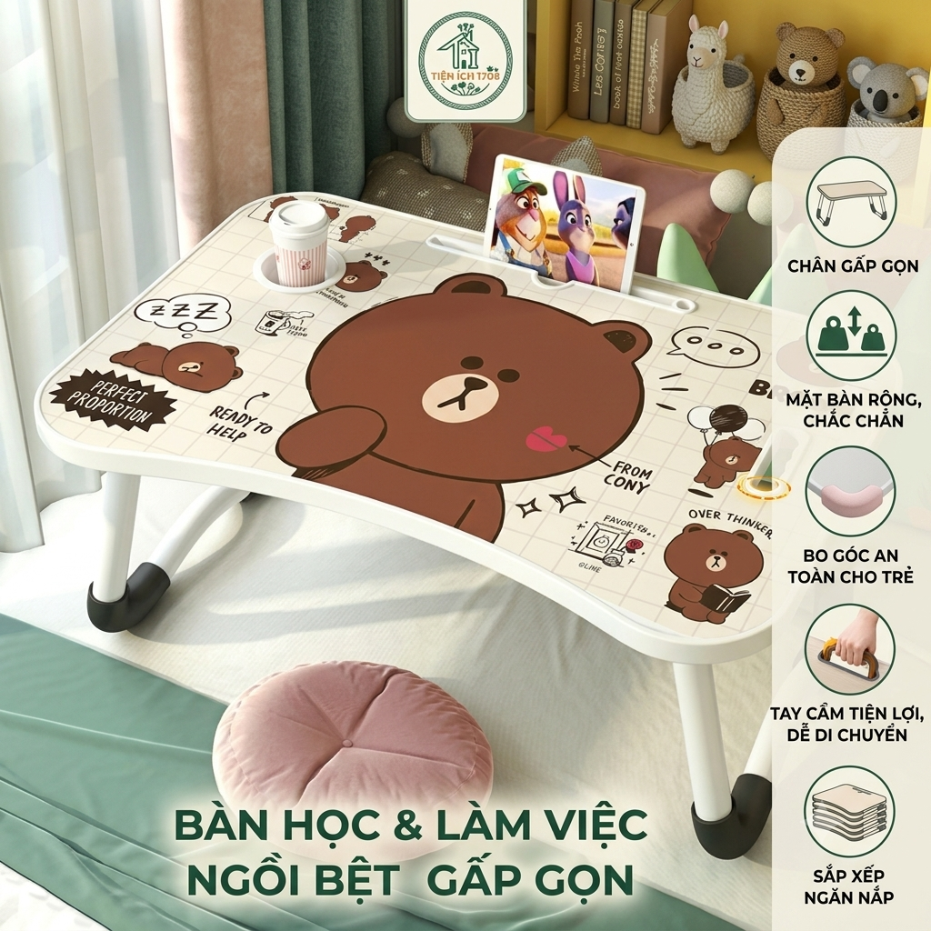 Bàn học sinh gấp gọn thông minh có khe máy tính bảng, khay để ly - chân bàn sơn tĩnh điện - Bé Trai