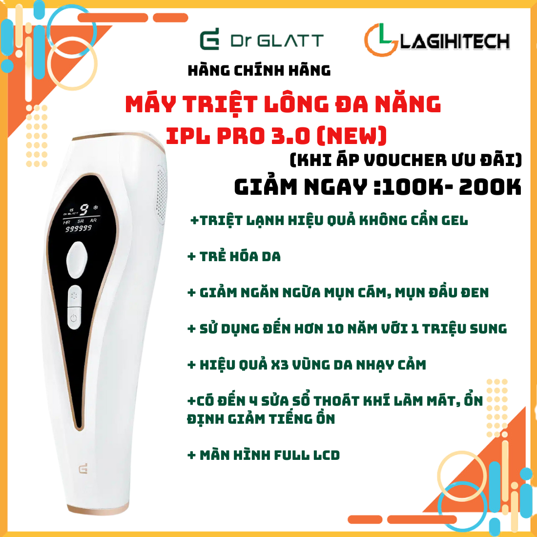 Máy triệt lông đa năng DR GLATT IPL PRO 3.0 - Hàng Chính Hãng
