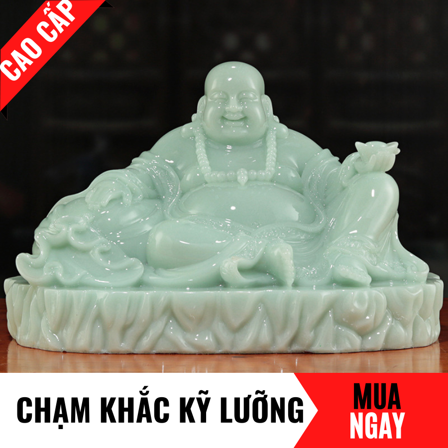 Tượng Phật Di Lặc Ngồi Trang Trí Phong Thủy Bằng Đá Băng Ngọc Cao 19cm