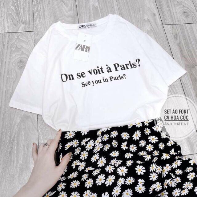 Set áo cotton với chân váy hoa cúc