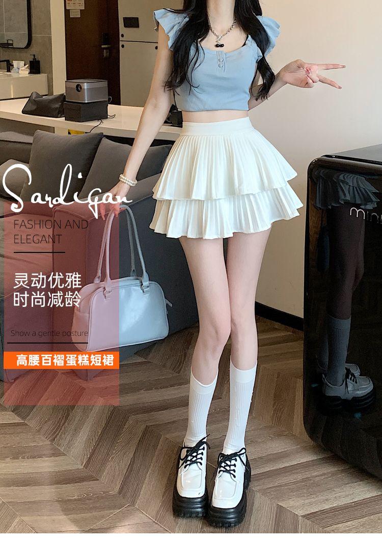 SHUANGYAN Váy bánh xếp li ngọt ngào hai lớp 2023 Mùa xuân và mùa hè cao eo nhỏ nửa người váy ngắn chữ A