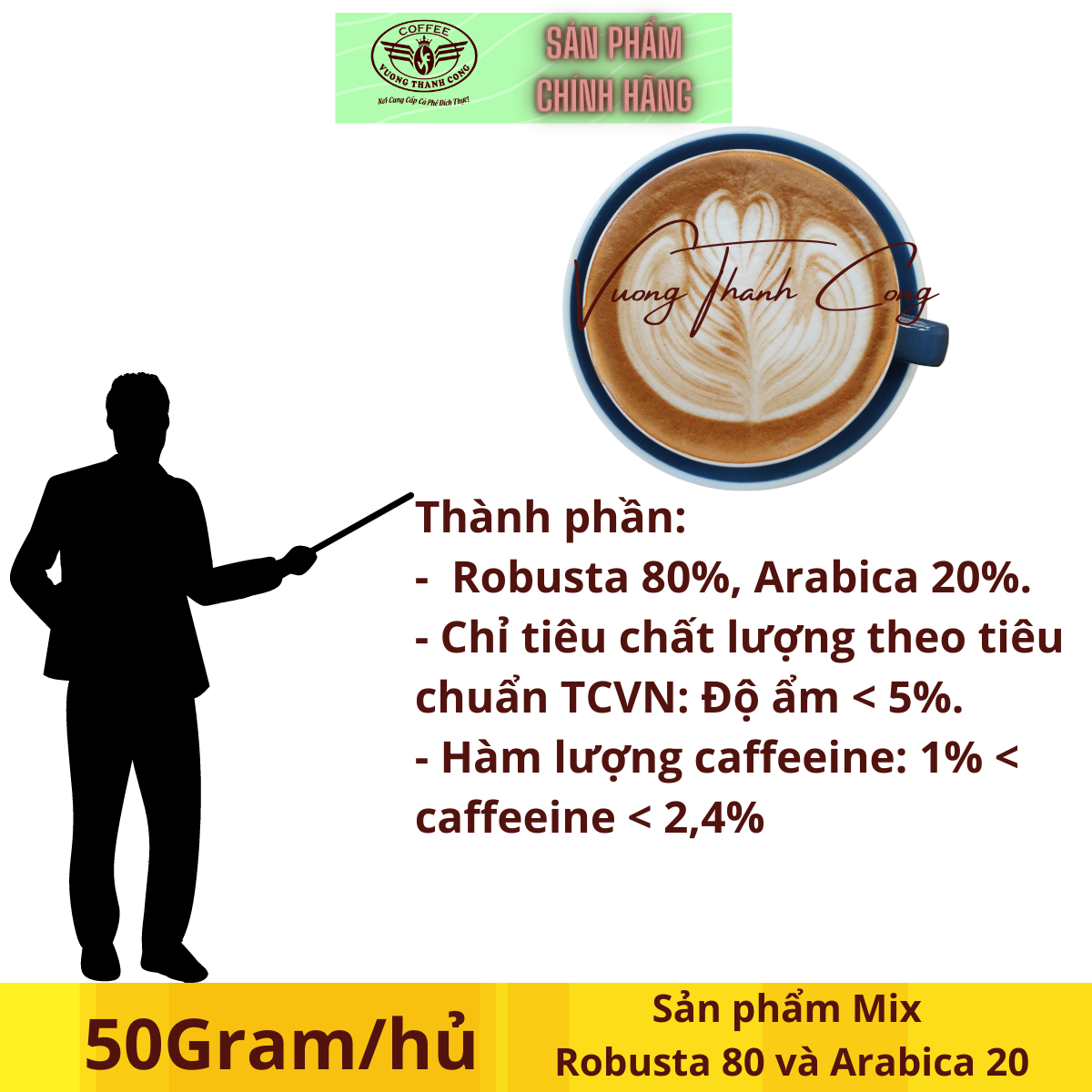 Cà phê hòa tan nguyên chất hướng hữu cơ Dak La, Thương hệu Vương Thành Công, thơm ngon, tiện lợi