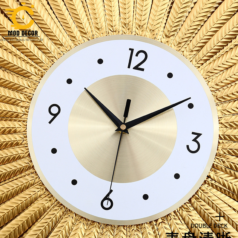 Đồng hồ treo tường kim trôi hoa vàng BF008 decor phòng khách sang trọng