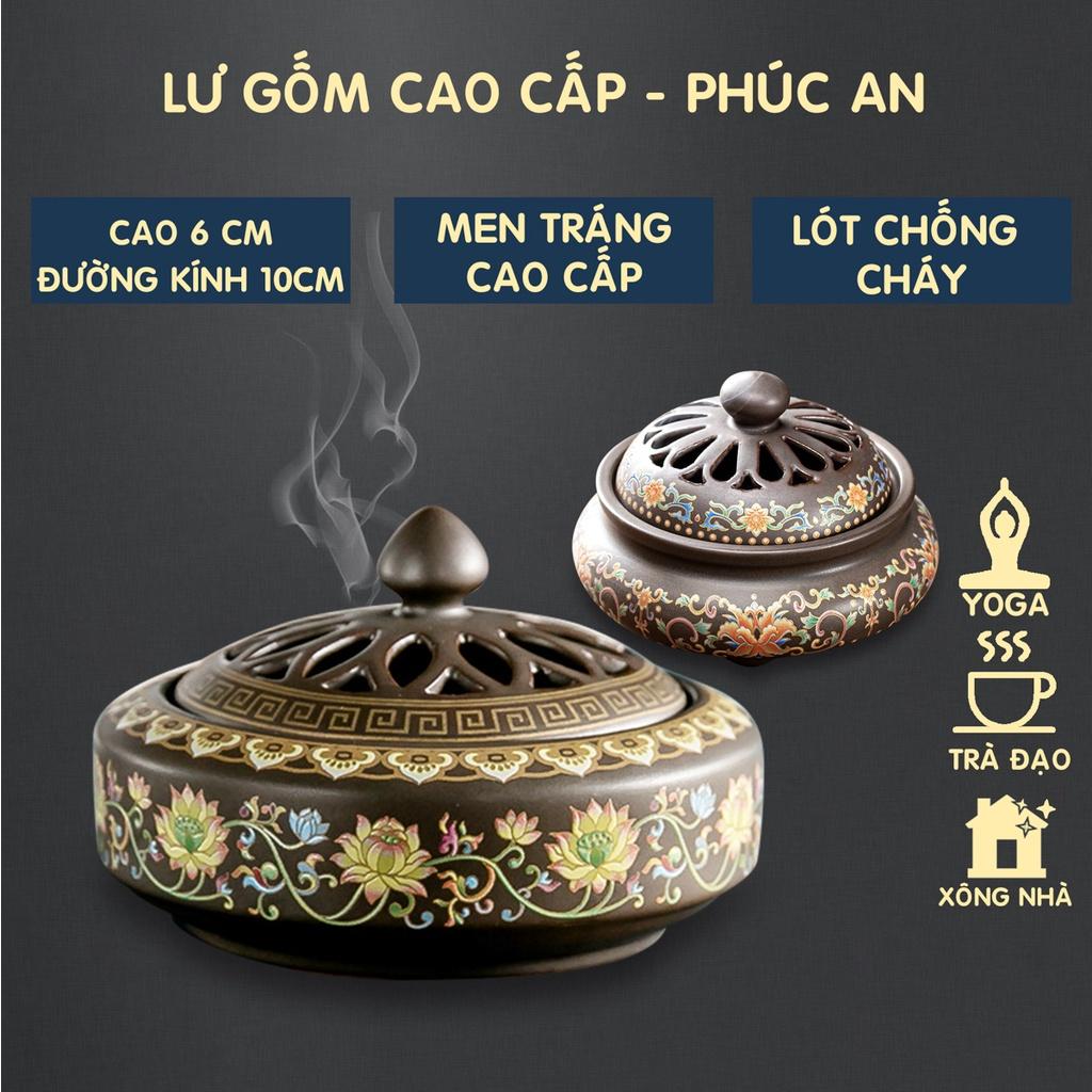 Lư xông trầm chất liệu gốm cao cấp, hoa văn họa tiết tinh tế