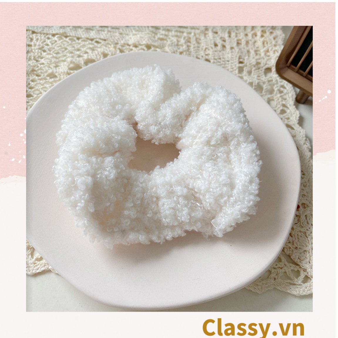 Dây cột tóc vải Scrunchies lông cừu bền chắc PK219