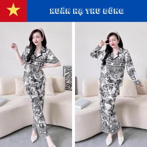 Bộ Pyjama lụa xước ánh kim cao cấp (free size: 45kg đến 65kg) HÀNG THIẾT KẾ MỚI