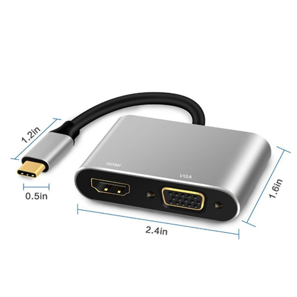 2in1 USB Type C Hub 4K HDMI & VGA Port Display Adapter Splitter