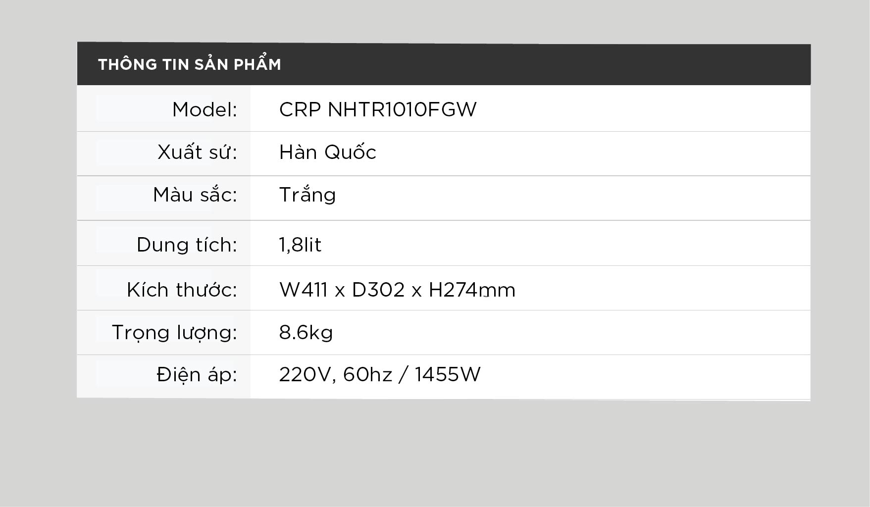 Nồi cơm điện áp suất kép cao tần Cuckoo 1.8L CRP-NHTR1010FGW- công nghệ áp suất xi lanh hiện đại, giúp giảm tiếng ồn- Lòng nồi phủ men Xwall độc quyền- Bảo hành 2 năm - Hàng chính hãng Cuckoovina