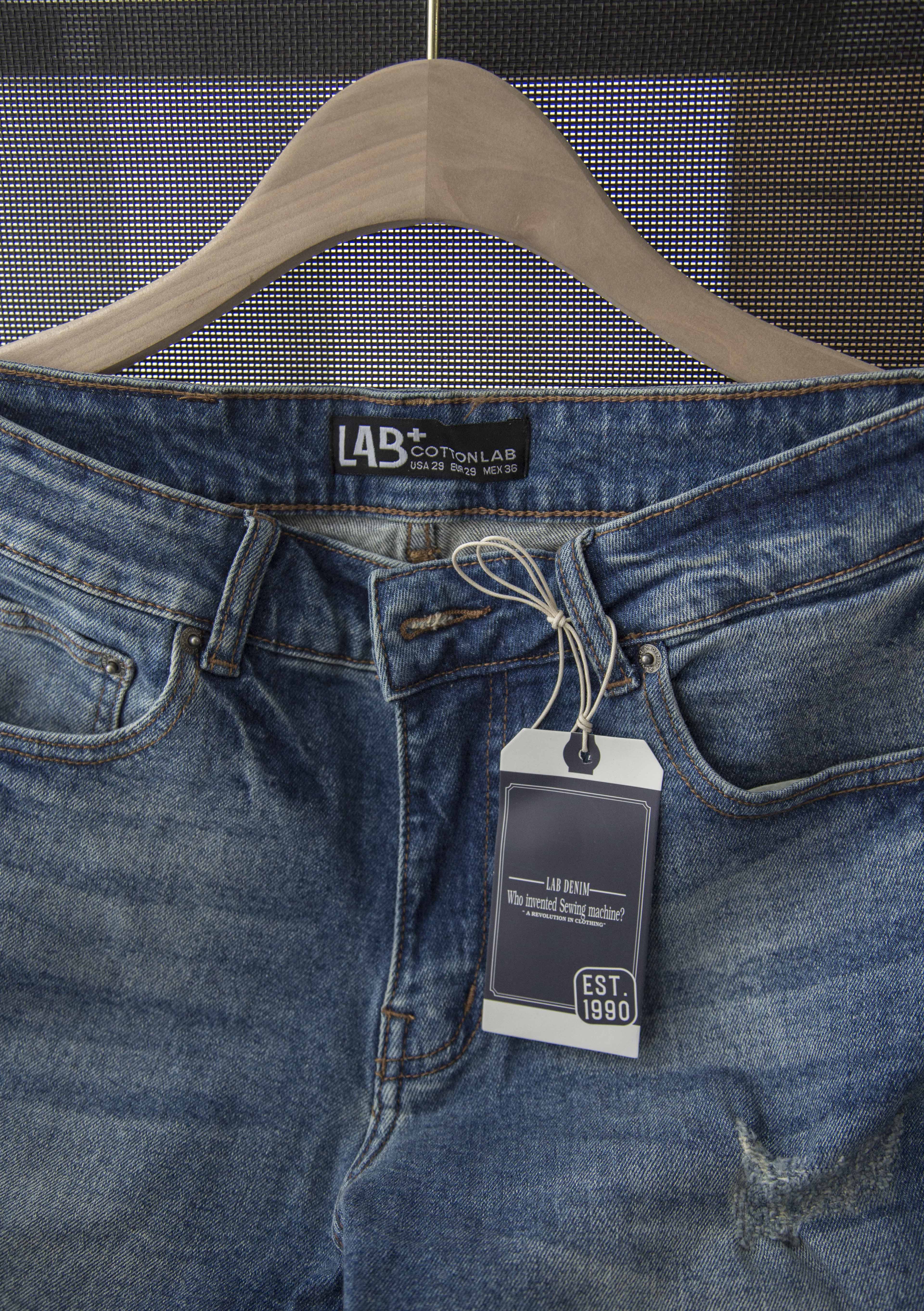 Quần short jean nam xanh đậm rách cao cấp thương hiệu LAB+COTTONLAB - 2253