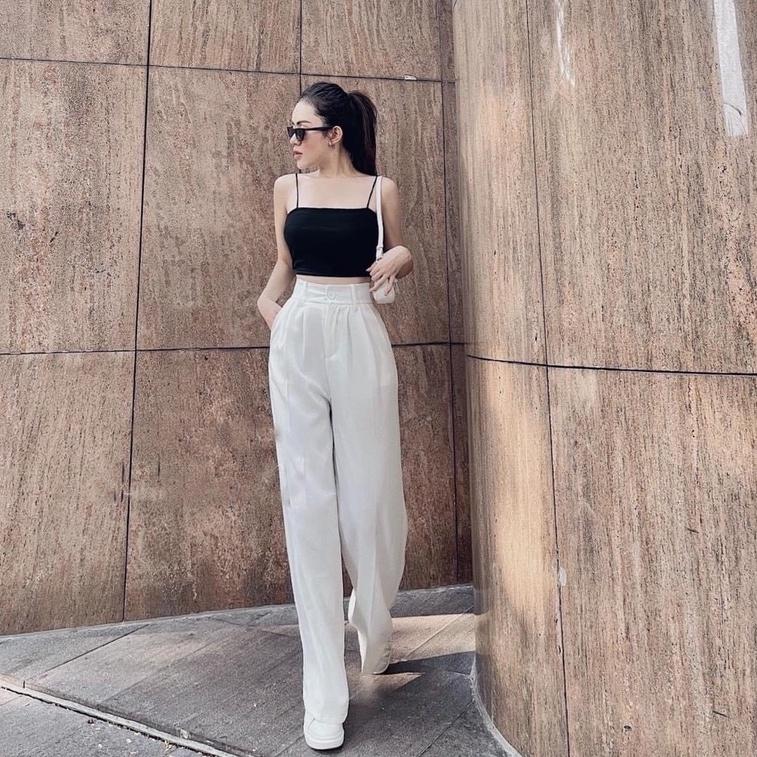 Quần ống rộng cạp cao chất vải đẹp culottes suông nữ hack dáng D'Lily Store