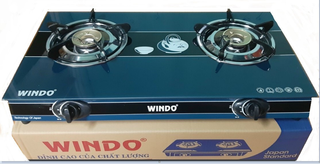 Bếp Ga Đôi WINDO - WD717- Mặt Kiếng Cường Lực Đầu Đốt Đồng Khung Inox Bền Bỉ (Hoa Văn Ngẫu Nhiên)-Hàng Chính Hãng