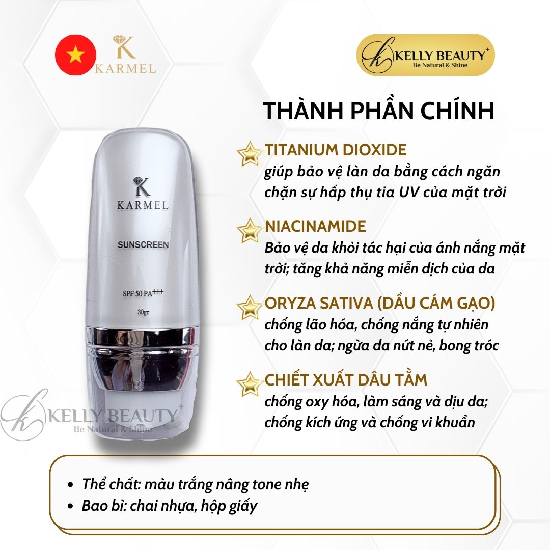 Kem Chống Nắng Vật Lý Karmel Sunscreen SPF 50, PA+++ - Bảo Vệ Da, Chống Lão Hóa, Không Bết Dính | Kelly Beauty