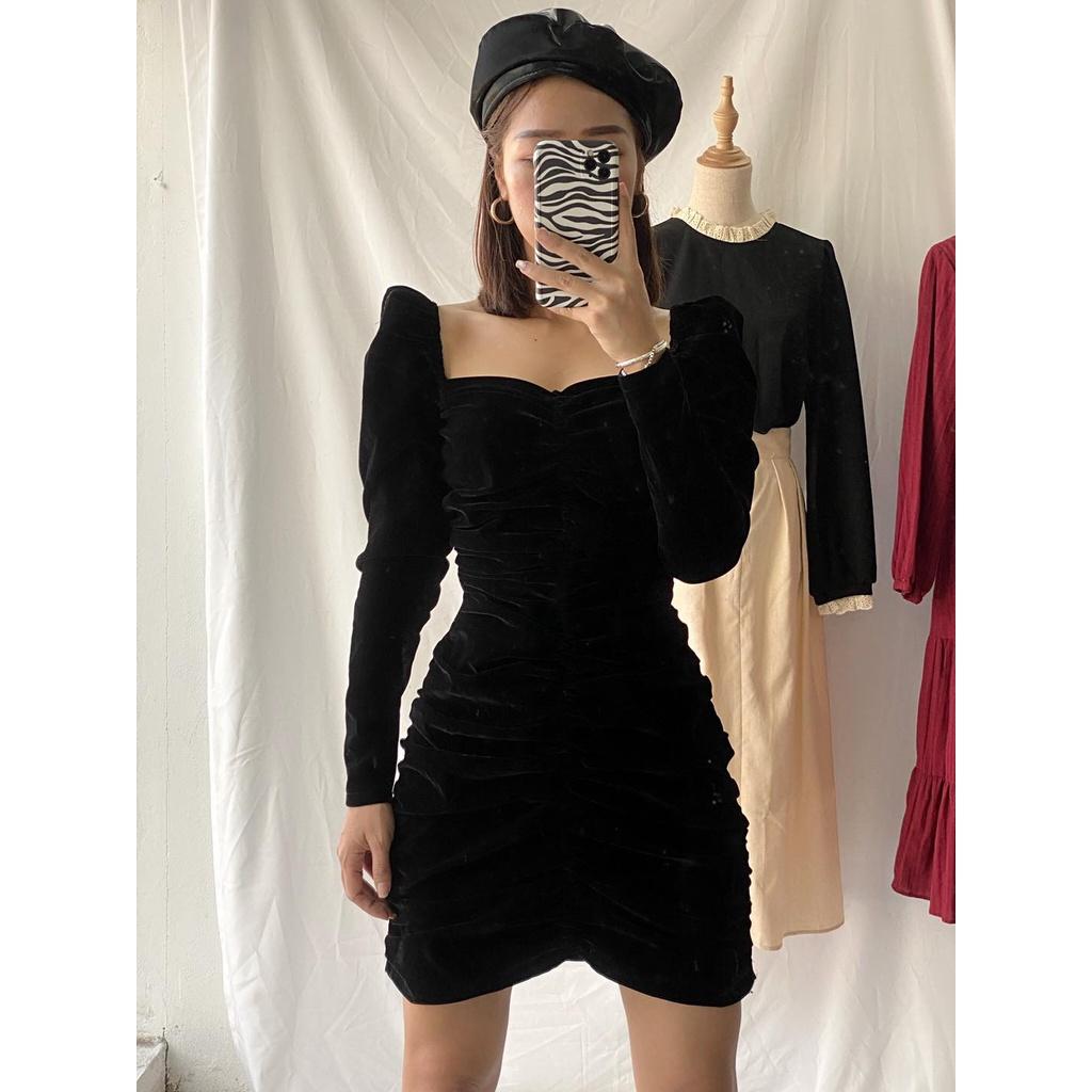 Đầm ôm body nhún toàn thân tay bồng nhẹ