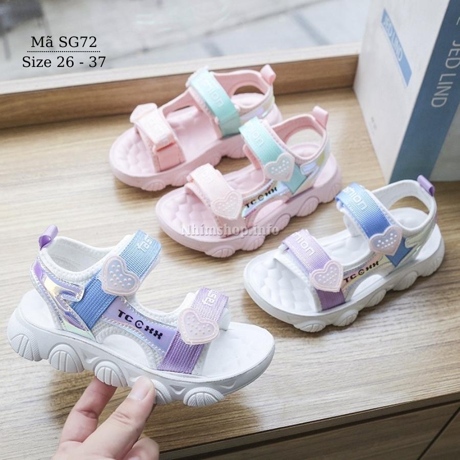 Dép quai hậu sandal bé gái 3 đến 12 tuổi êm thoáng màu tím xanh trắng quai ngang thể thao khỏe khoắn và năng động SG72