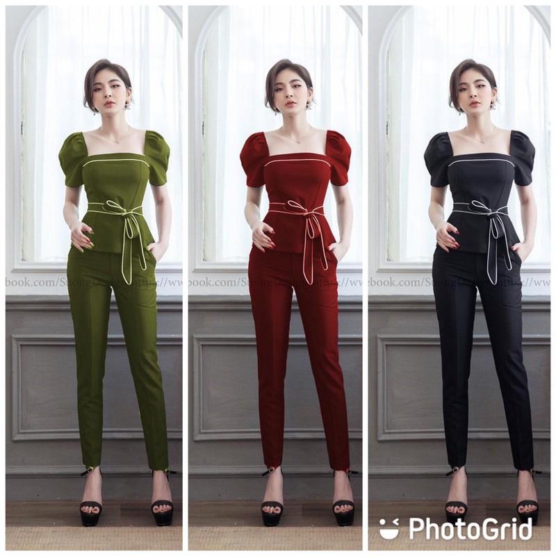 SET BỘ THỜI TRANG DÀI PHỐI VIỀN THẮT NƠ DỄ THƯƠNG