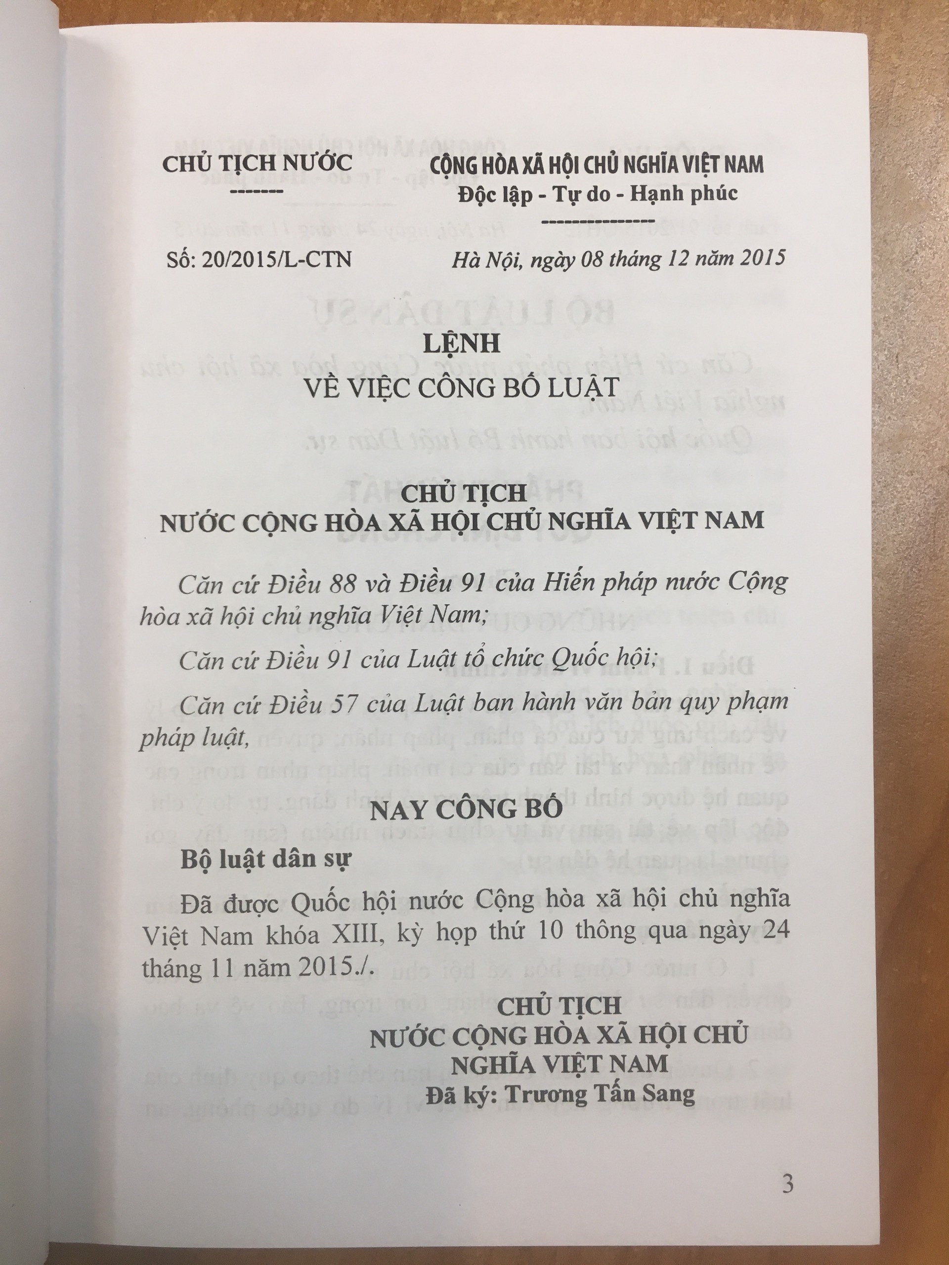 Bộ Luật Dân Sự Nước Cộng Hòa Xã Hội Chủ Nghĩa Việt Nam