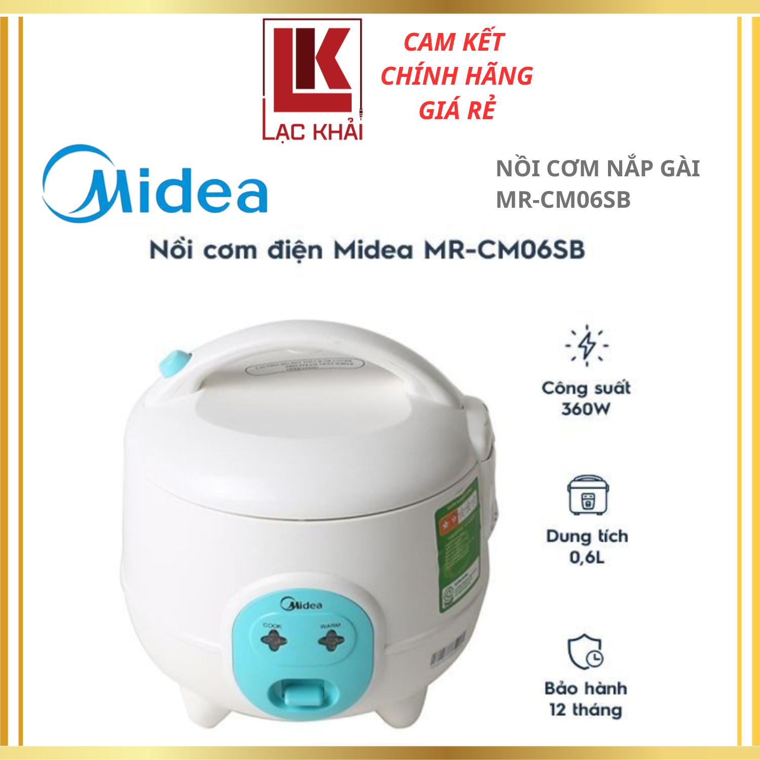 Nồi cơm điện Midea MR-CM06SB 0.6L - Hàng chính hãng - Bảo hành 12 tháng chính hãng