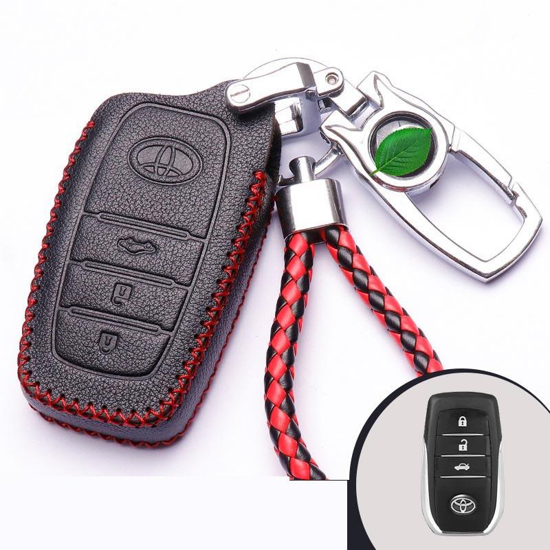Bao Da Chìa Khóa ô Tô Toyota 3 Nút đen Chỉ đỏ