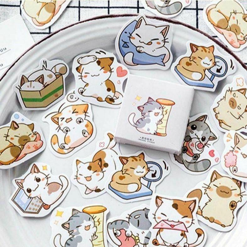 Bộ 45 sticker dán trang trí hình mèo dễ thương