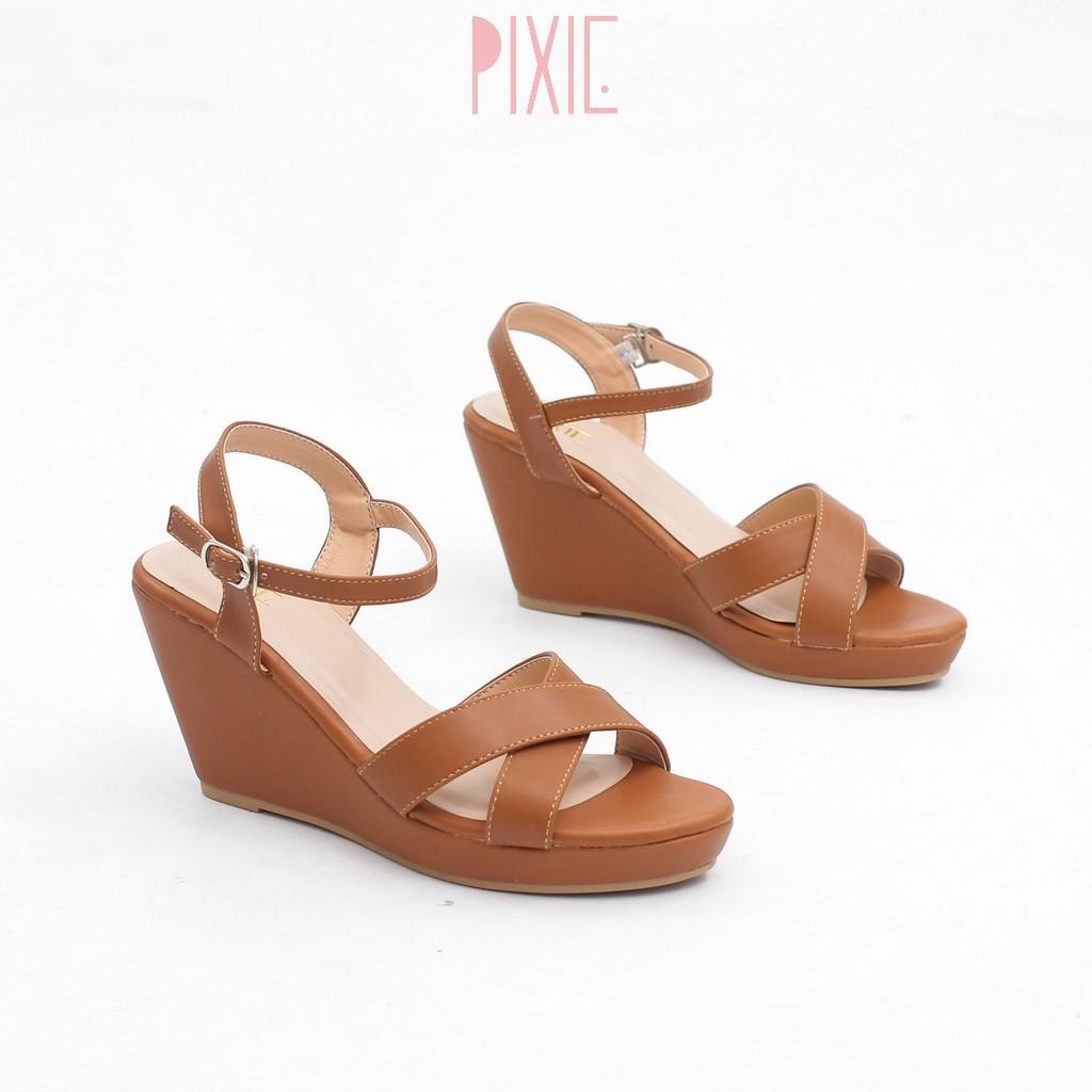 Giày Sandal Đế Xuồng 7cm Quai Chéo Màu Nâu Pixie P207