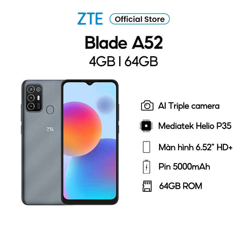 Điện thoại ZTE Blade A52 4GB l 64GB, Pin 5000mAh, Màn hình 6.52