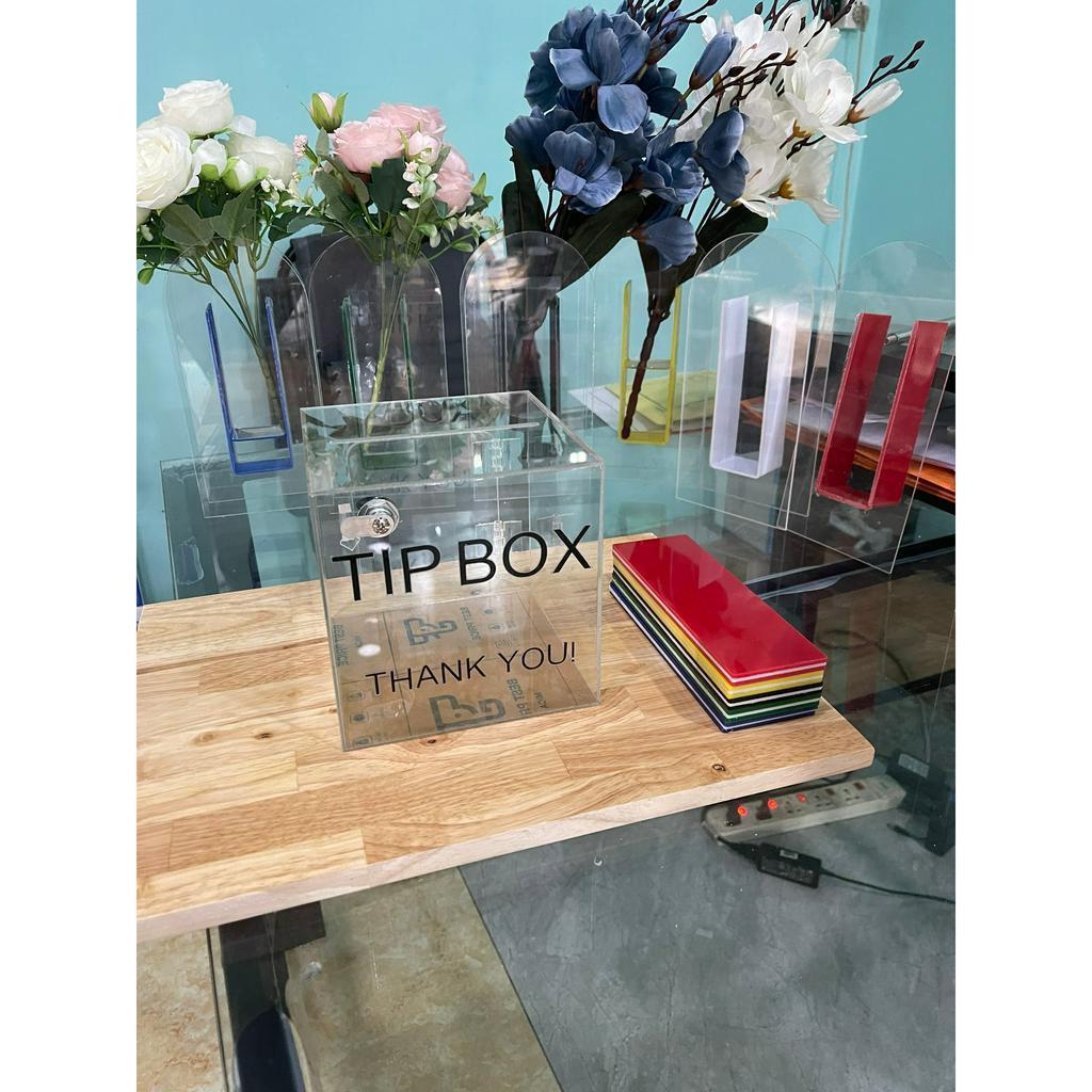 Thùng tip box mica, hộp tip box, có ổ khoá, nhiều màu sắc , nhiều kích thước, thiết kế theo yêu cầu - Đen