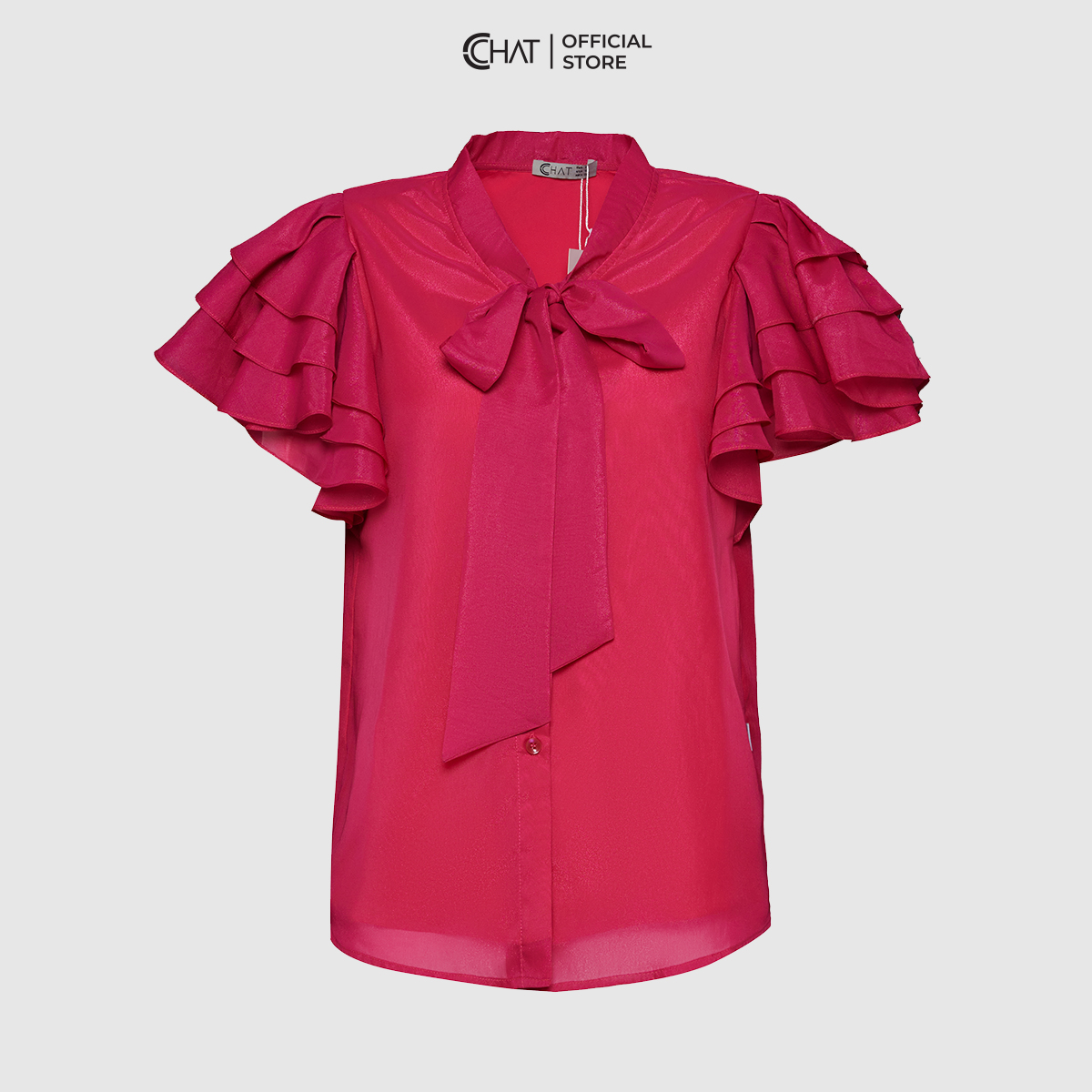 Áo Sơ Mi Nữ  Kiểu Tay Bèo Cổ Nơ Dáng Suông Chất Voan Cao Cấp 12FNV2003ST