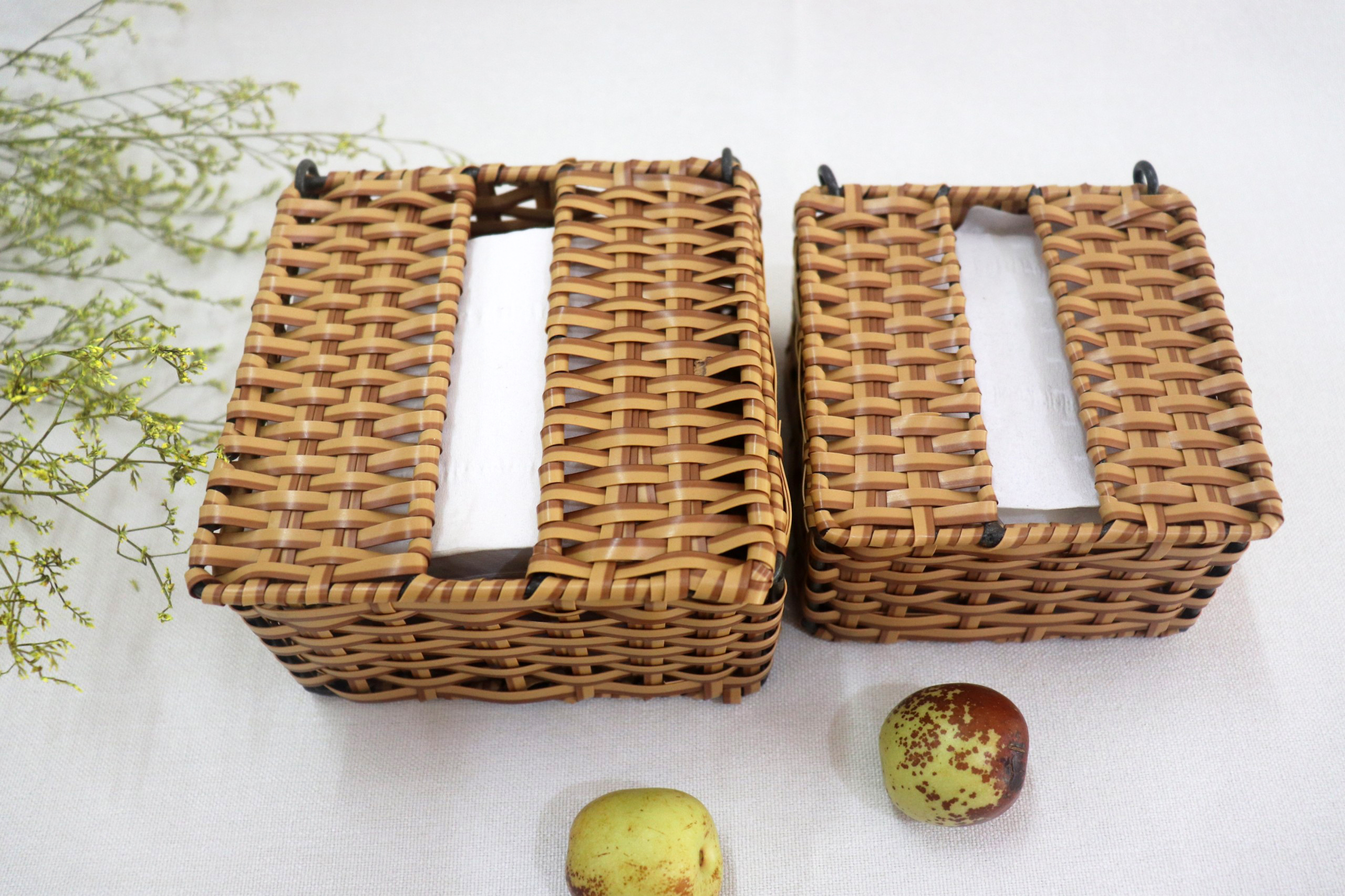 Hộp đựng khăn giấy, hộp đựng giấy bằng nhựa giả mây, D13x13cm