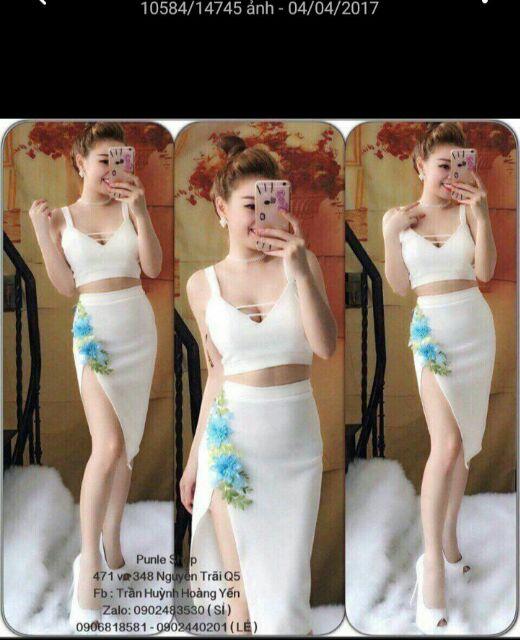 Sét áo croptop chân váy xẻ xéo