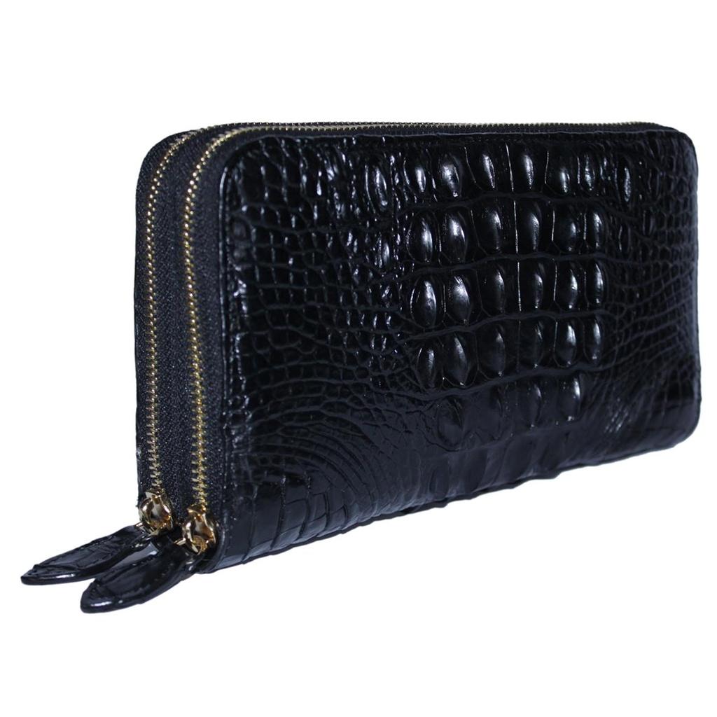 HT3738-39-40-41 - Bóp nữ da cá sấu Huy Hoàng nhiều ngăn gai cầm tay màu đen, nâu đỏ, vàng bò, nâu đất