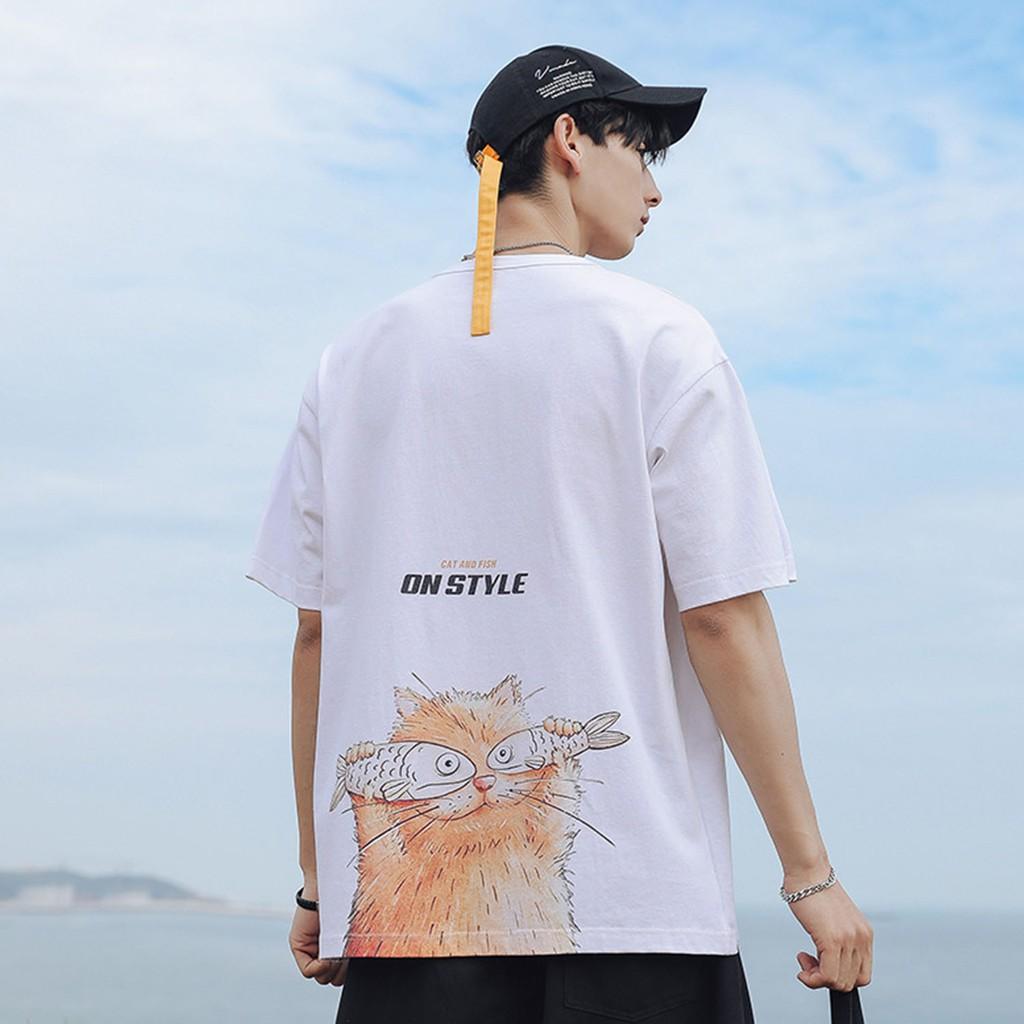 Áo phông unisex CAT AND FISH tay lỡ dáng rộng hot trend 2020