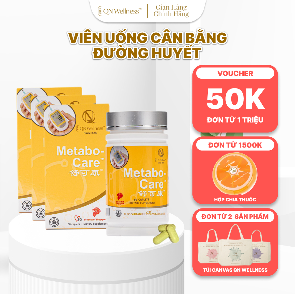 Combo Siêu Ưu Đãi Viên Uống Bổ Sung Metabo-Care QN Wellness Hỗ Trợ Chức Năng Tuyến Tụy, Tăng Cường Lưu Thông Máu, Cải Thiện Sức Khỏe Làn Da - Hộp 60 Viên x 3