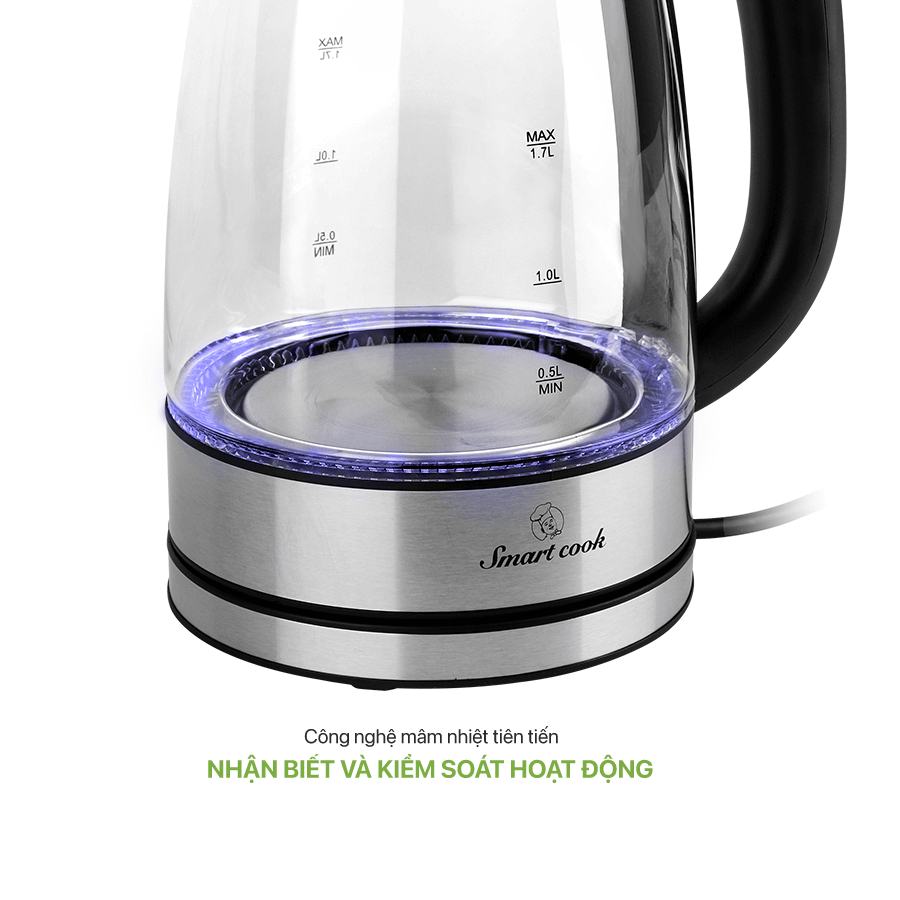 Ấm Đun Siêu Tốc Thủy Tinh Elmich Smartcook ICS-3859 1,7L 1850W, Hàng Chính Hãng, Tự Ngắt - Joymall