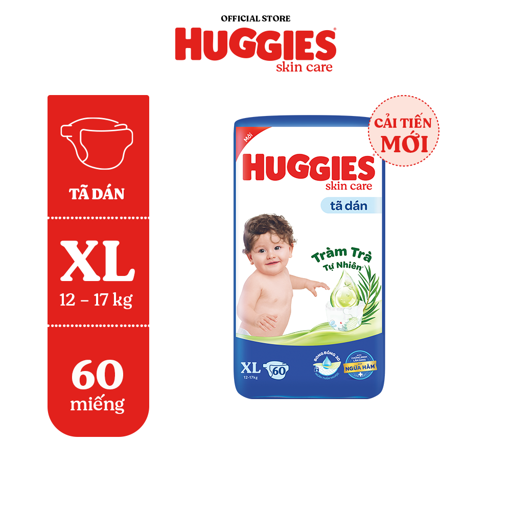 Tã/bỉm dán Huggies Skincare Super Jumbo M76/L68/XL60/XXL54