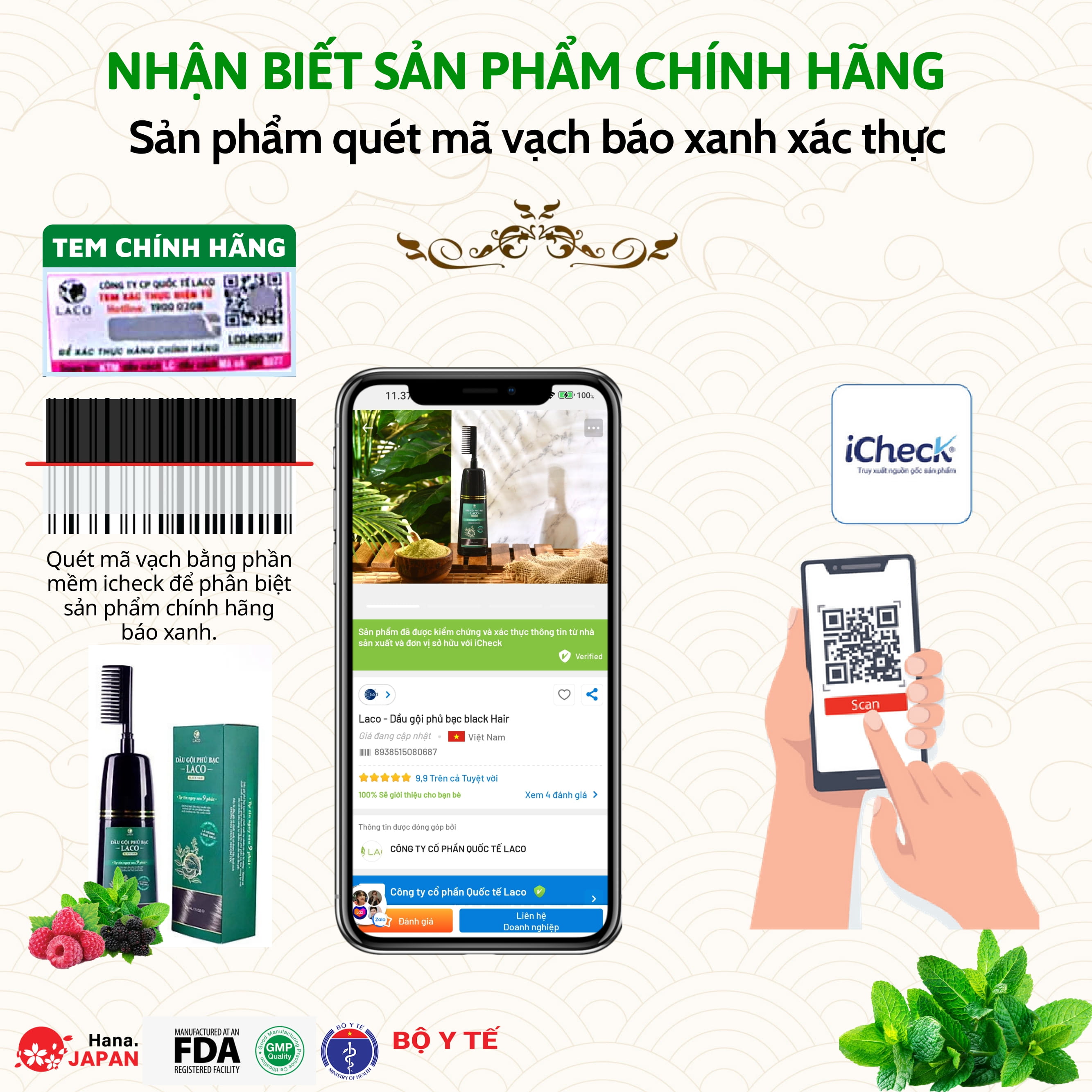 [CHÍNH HÃNG] Dầu Gội Phủ Bạc Laco (Đen tự nhiên) - Gội Nhuộm Tóc Nhân Sâm Giúp Phủ Bạc Đen Tóc, 100% Thảo Dược Thiên Nhiên