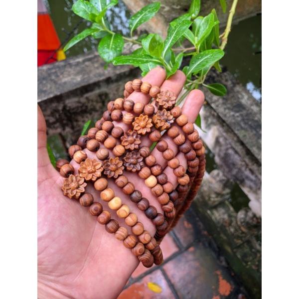 Chuỗi hạt gỗ thơm ngọc am 108 charm mix hoa sen vòng lắc tay nam loại 8 ly