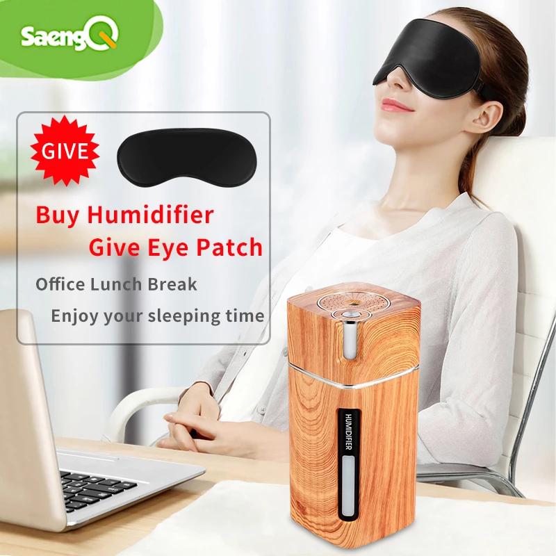 SaengQ Điện Máy Phun Sương Tạo Độ Ẩm Tinh Dầu Máy Khuếch Tán Tinh Dầu Siêu Âm Thanh Vân Gỗ Máy Tạo Độ Ẩm Không Khí USB Mini Phun Sương Tạo Đèn LED